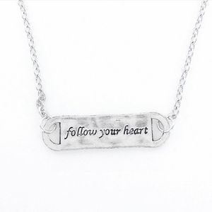 Follow Your Heart Stamped Bar Necklace